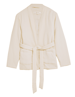 

Womens Per Una Cotton Rich Textured Belted Jacket - Cream, Cream