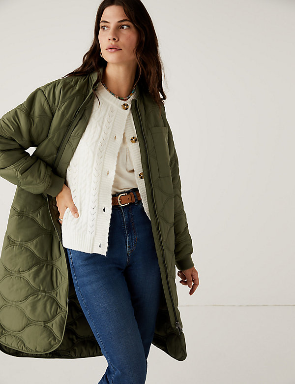 Quilted Collarless Longline Puffer Coat - FI