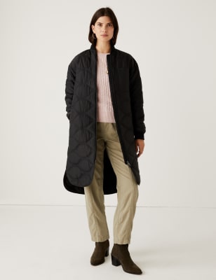 quilted collarless coat