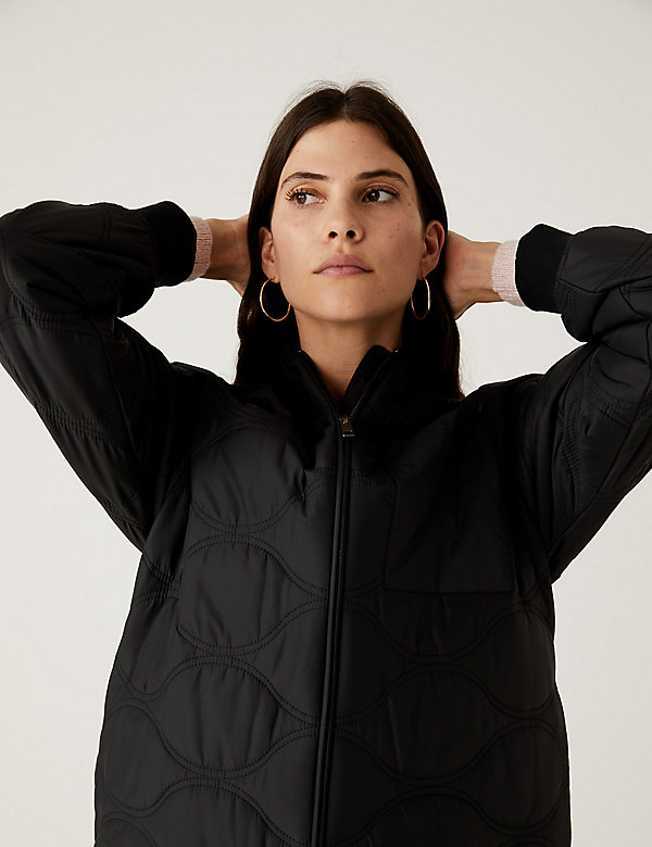 Quilted Collarless Longline Puffer Coat - JE