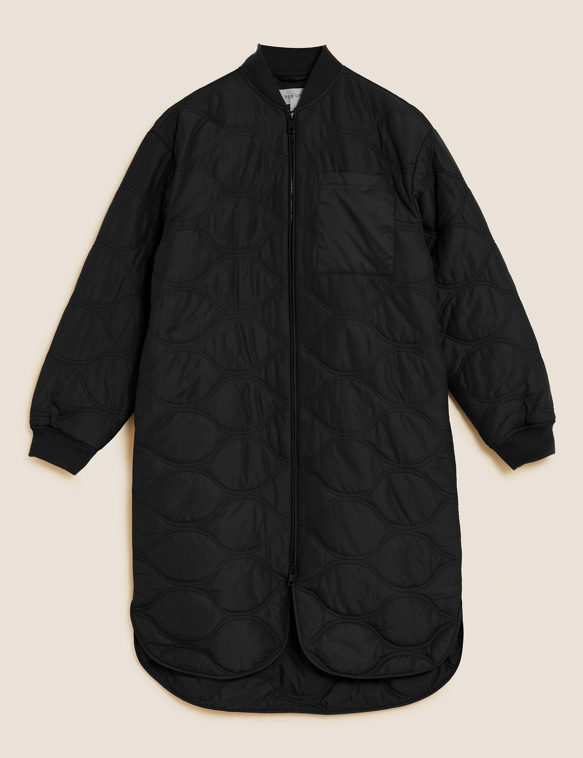 Quilted Collarless Longline Puffer Coat
