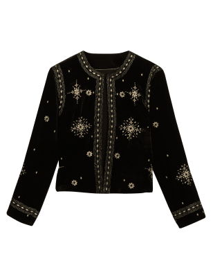 

Womens Per Una Velvet Embroidered Collarless Short Jacket - Black Mix, Black Mix