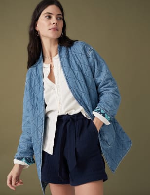 

Womens Per Una Pure Cotton Denim Printed Reversible Jacket - Medium Indigo, Medium Indigo