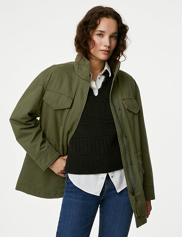 Pure Cotton High Neck Utility Jacket - SK