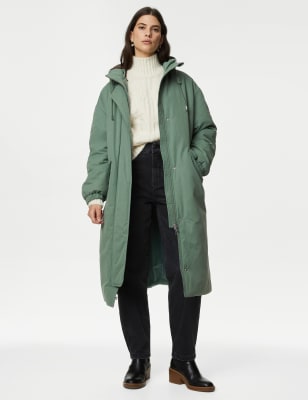 

Womens Per Una Hooded Longline Puffer Coat - Antique Green, Antique Green