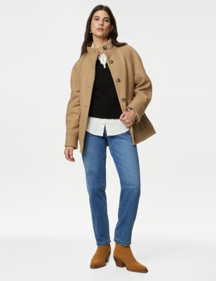 Wool-Blend Jacket with High Neckline, Regular