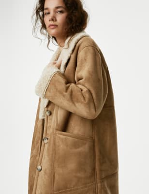 

Womens Per Una Faux Shearling Longline Coat - Natural Mix, Natural Mix