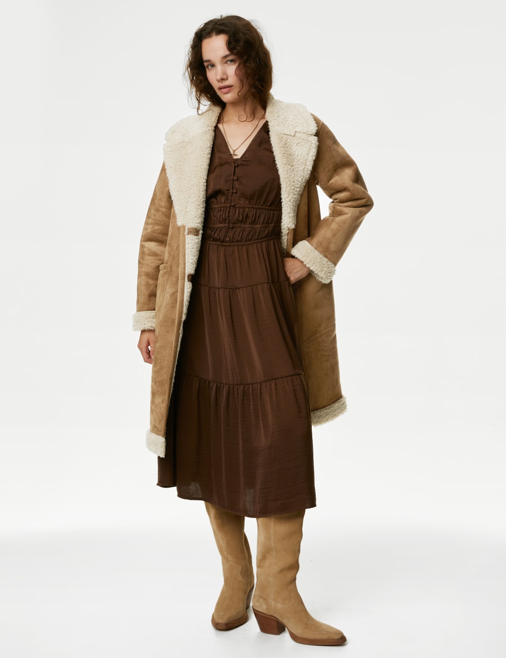 Faux Shearling Longline Coat image 3