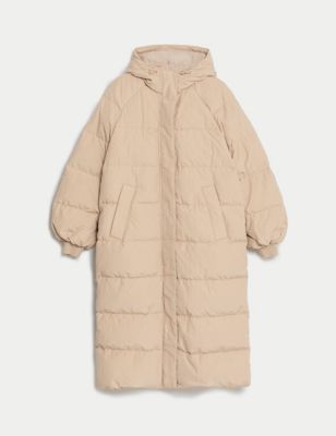 Feather & Down Padded Hooded Longline Coat