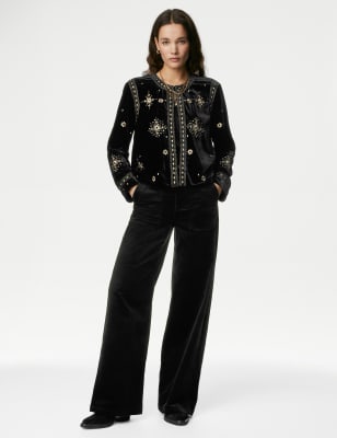 Velvet embroidered sale jacket womens