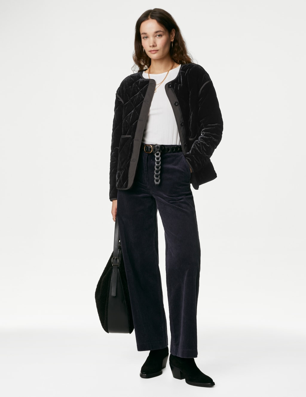 Velvet Quilted Collarless Jacket image 3