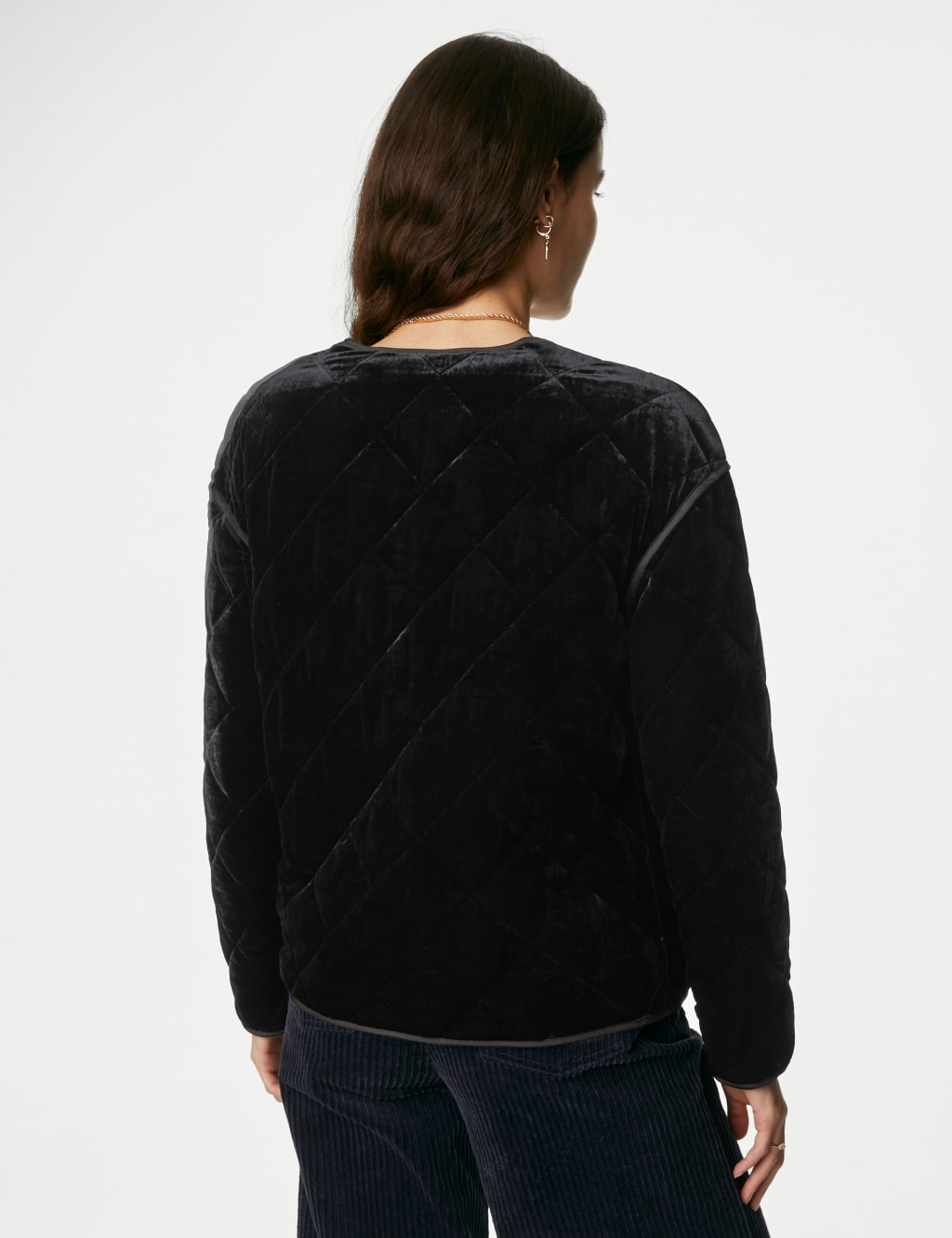 Velvet Quilted Collarless Jacket image 5