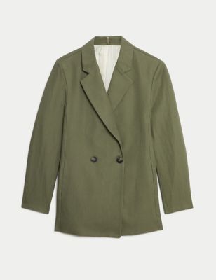 Linen Blend Relaxed Double Breasted Blazer
