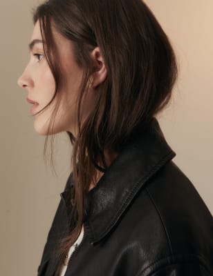 Leather Collared Biker Jacket - JP