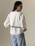 Pure Cotton Embroidered Short Gilet