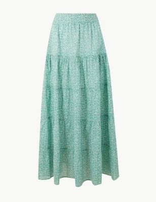 Pure Cotton Floral Maxi Fit & Flare Skirt | Per Una | M&S