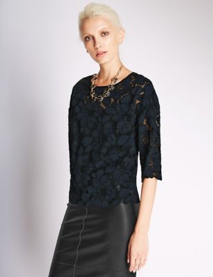 Lace 3/4 Sleeve Blouse  - FR
