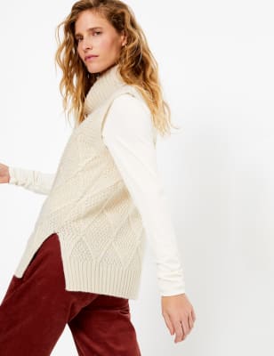 Sleeveless Cable Roll Neck Jumper