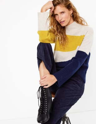 Colour Block Funnel Neck Jumper
