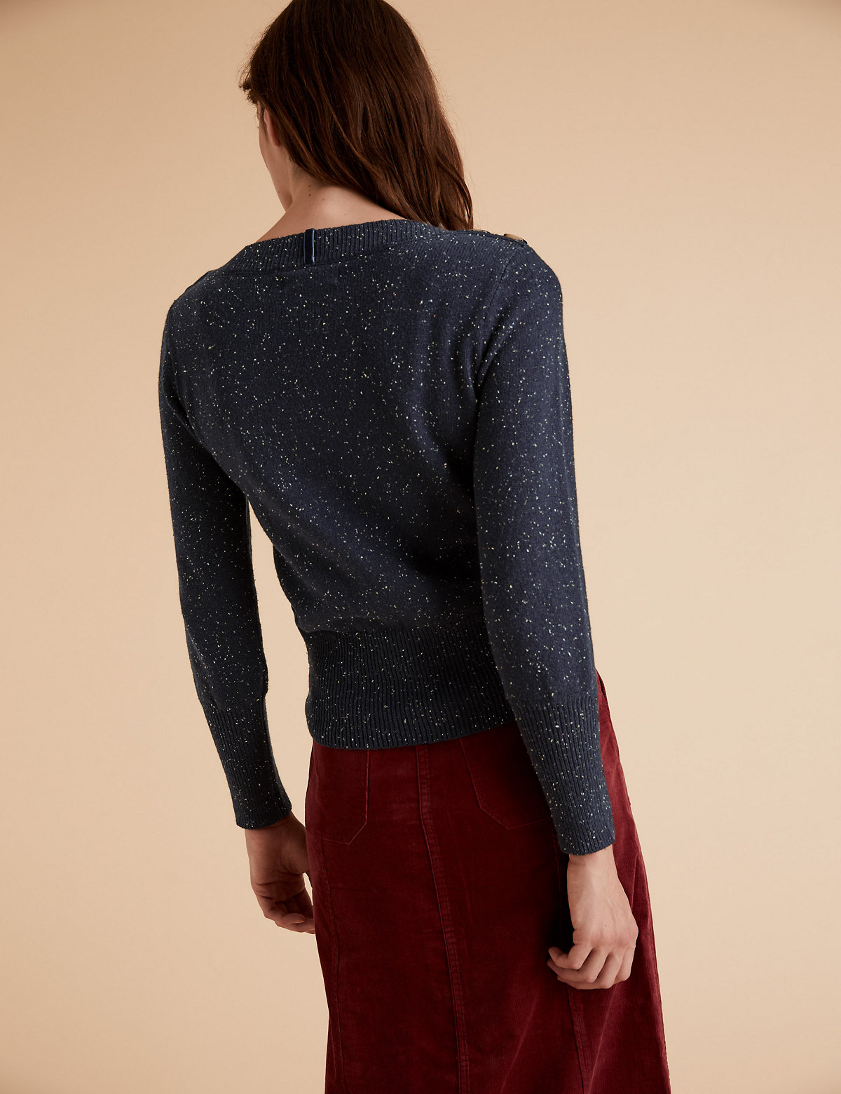 Boat Neck Long Sleeve Jumper with Wool