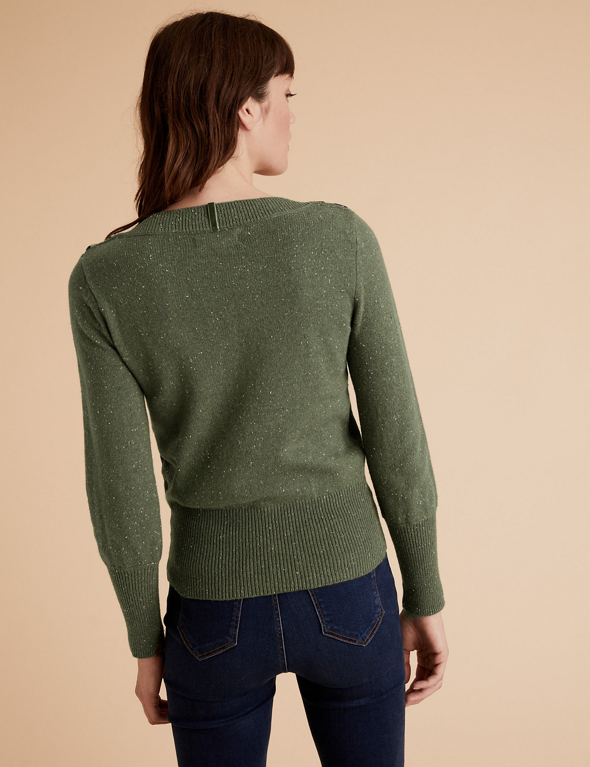 Boat Neck Long Sleeve Jumper with Wool