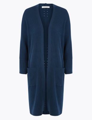 Womens Per Una Gilet coupe longue en lin à motif côtelé - Navy