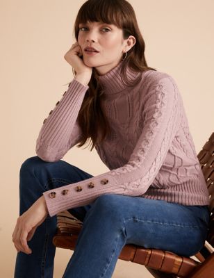 Cable Knit Roll Neck Fitted Jumper - CH