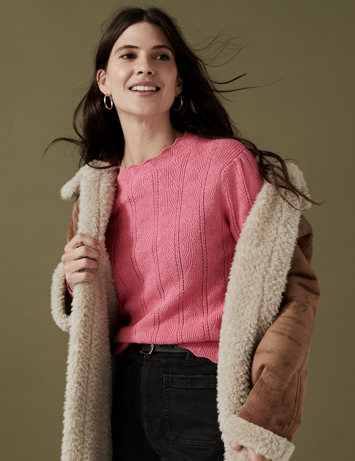 Pointelle Fitted Jumper with Wool