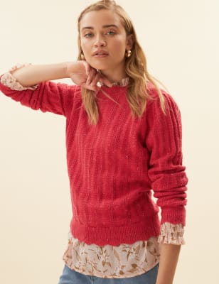 

Womens Per Una Auf Figur geschnittener Pointelle-Pullover mit Wollanteil - Lipstick, Lipstick