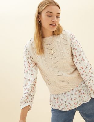 Womens Per Una Débardeur en maille de coton et laine à motif texturé - Cream