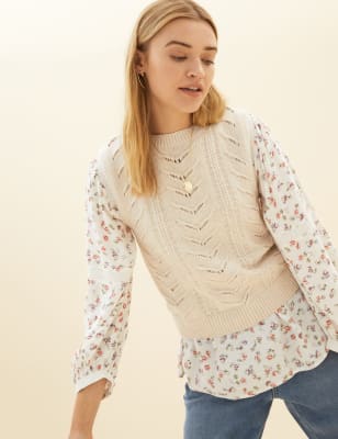 Womens Per Una Débardeur en maille de coton et laine à motif texturé - Cream