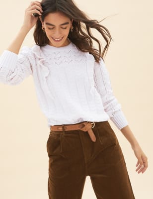 

Womens Per Una Crew Neck Frill Detail Jumper - Cream, Cream