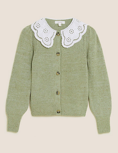 Textured Broderie Collared Cardigan