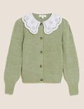 Textured Broderie Collared Cardigan