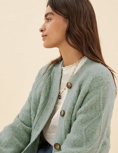 Cable Knit Longline Cardigan with Wool
