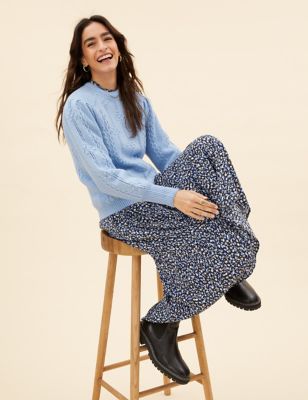 

Womens Per Una Textured Blouson Sleeve Jumper with Wool - Medium Blue, Medium Blue