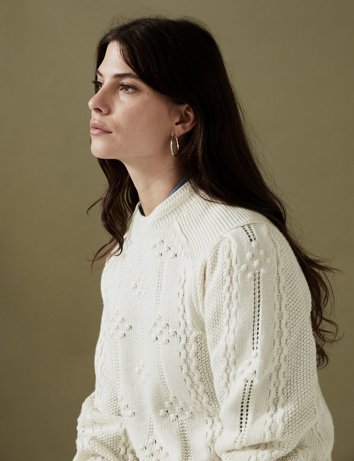 Textured Blouson Sleeve Jumper with Wool