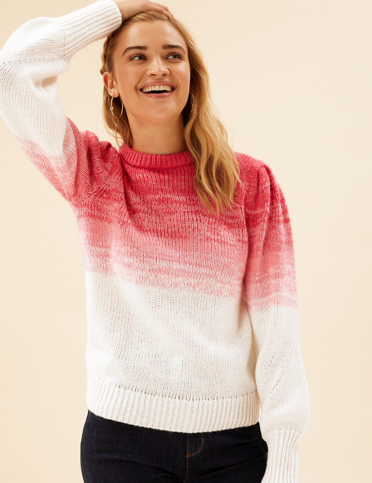 Ombre Blouson Sleeve Jumper with Wool