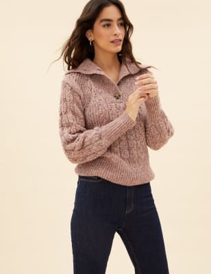

Womens Per Una Cable Knit Polo Neck Jumper - Pink Mix, Pink Mix