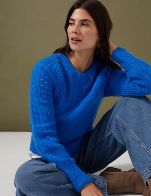 

Womens Per Una Pointelle Blouson Sleeve Jumper with Wool - Blue, Blue
