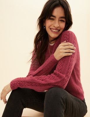 

Womens Per Una Pointelle Blouson Sleeve Jumper with Wool - Berry Red, Berry Red