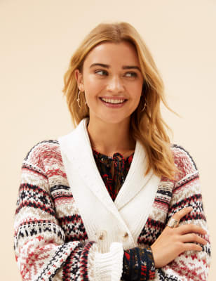 

Womens Per Una Fair Isle V-Neck Cardigan with Wool - Ivory Mix, Ivory Mix