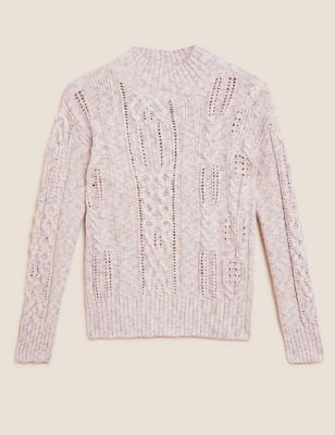 M&S Per Una Womens Pure Cotton Cable Knit Space Dyed Jumper