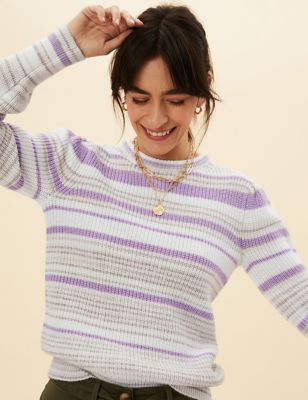 

Womens Per Una Cotton Rich Striped Blouson Sleeve Jumper - Lilac Mix, Lilac Mix