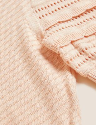 Womens Per Una Soft Touch Pointelle Knitted Top - Warm Apricot