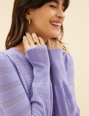 

Womens Per Una Pointelle-Strickoberteil mit V-Ausschnitt und Blousonärmeln - Medium Violet, Medium Violet