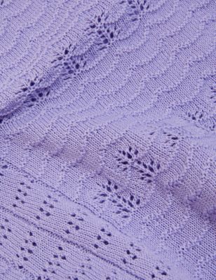 Womens Per Una Pointelle V-Neck Blouson Sleeve Knitted Top - Medium Violet