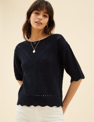 

Per Una Top de punto 100% algodón con bordadoWomens - Navy, Navy