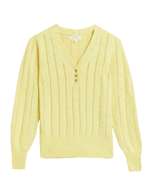 

Womens Per Una Cotton Rich Pointelle V-Neck Jumper - Soft Yellow, Soft Yellow