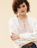 Cotton Rich Pointelle Relaxed Cardigan